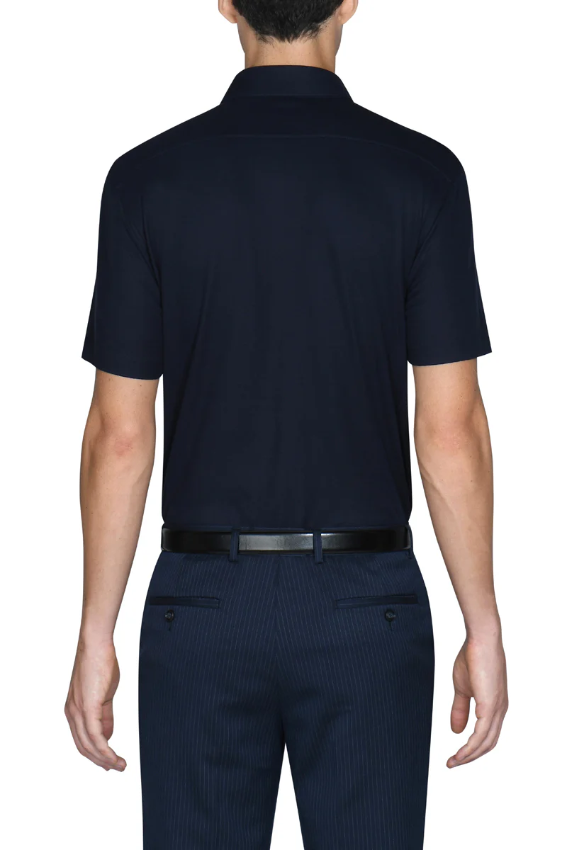 Knit Short Sleeve Smart Shirt | Navy NNY096 - Image 4