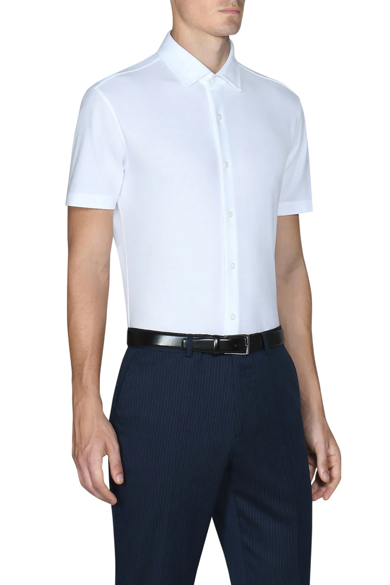 Knit Short Sleeve Smart Shirt | White WH001Z - Image 3