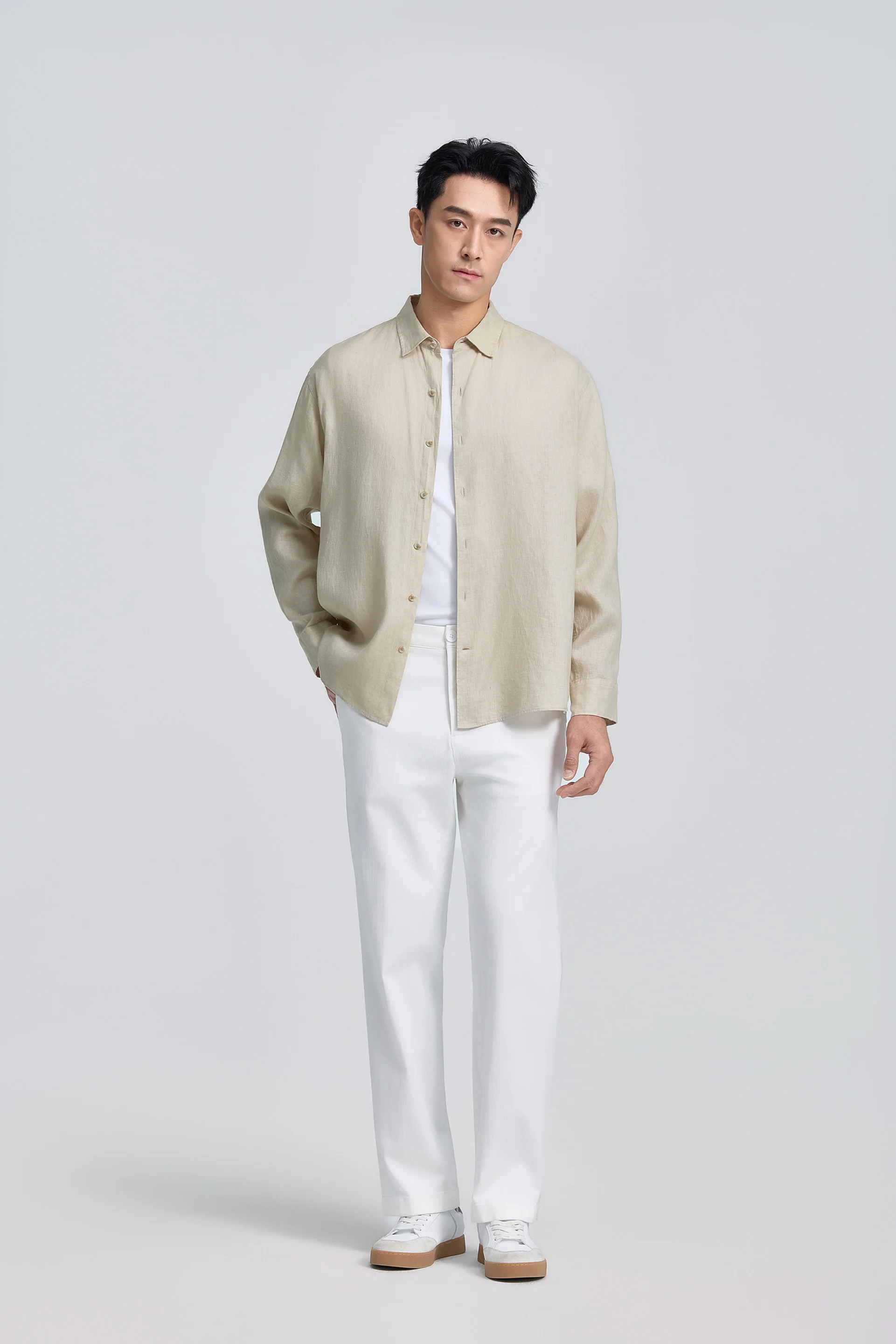 Linen Casual Shirt | Khaki 25559P - Image 4