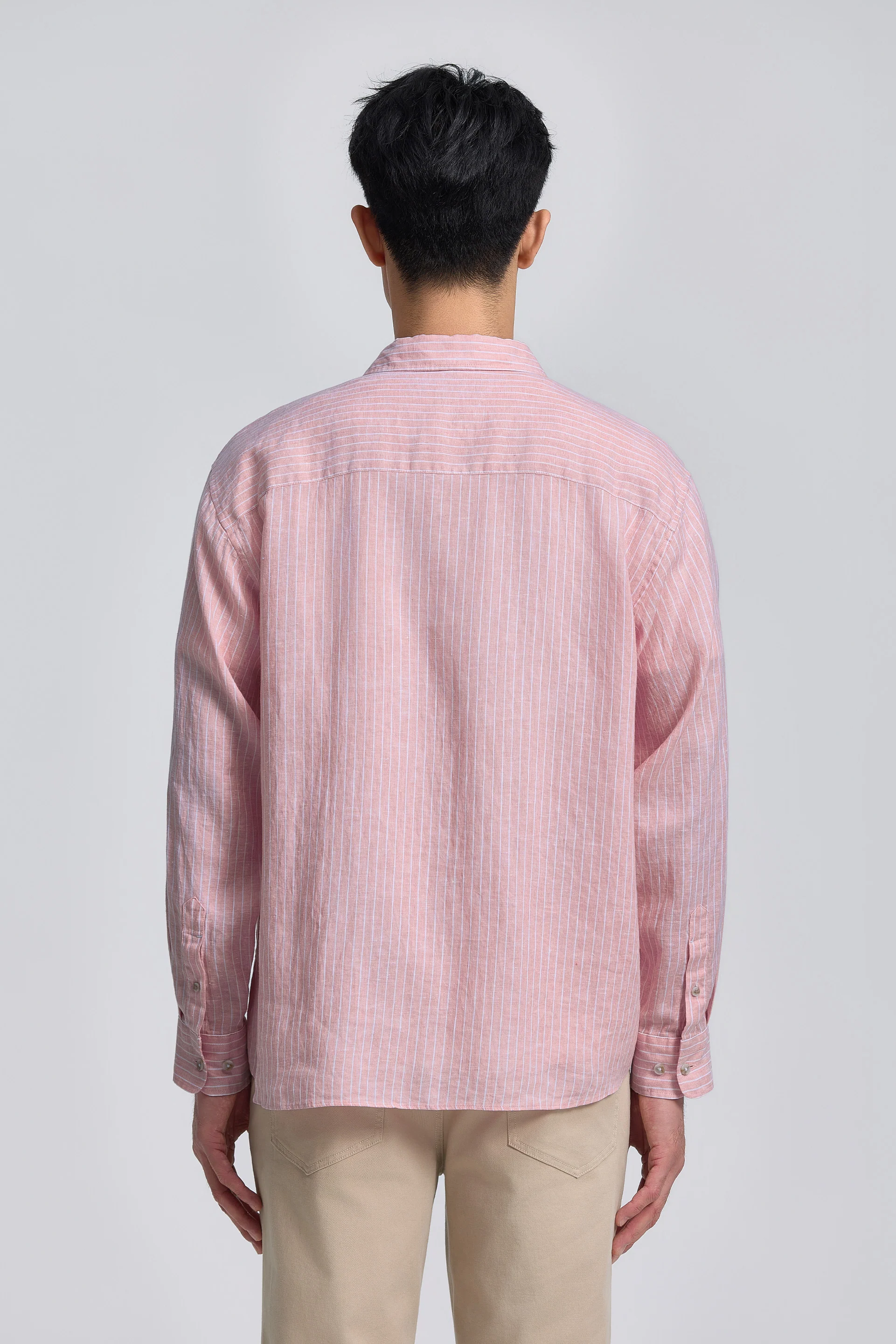 Linen Casual Shirt | Lavender Forest Stripes 25536P - Image 3
