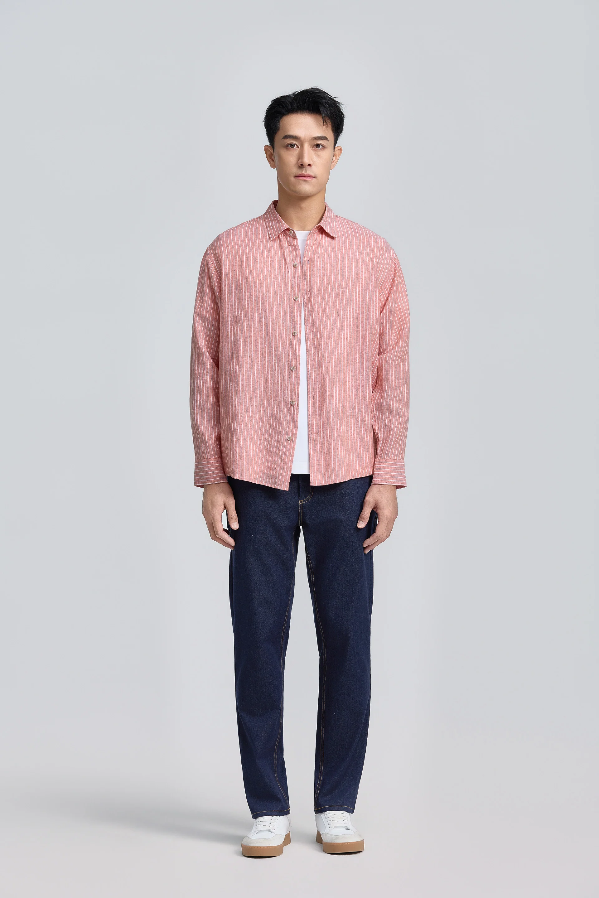 Linen Casual Shirt | Orange Rust Stripes 25558P - Image 4