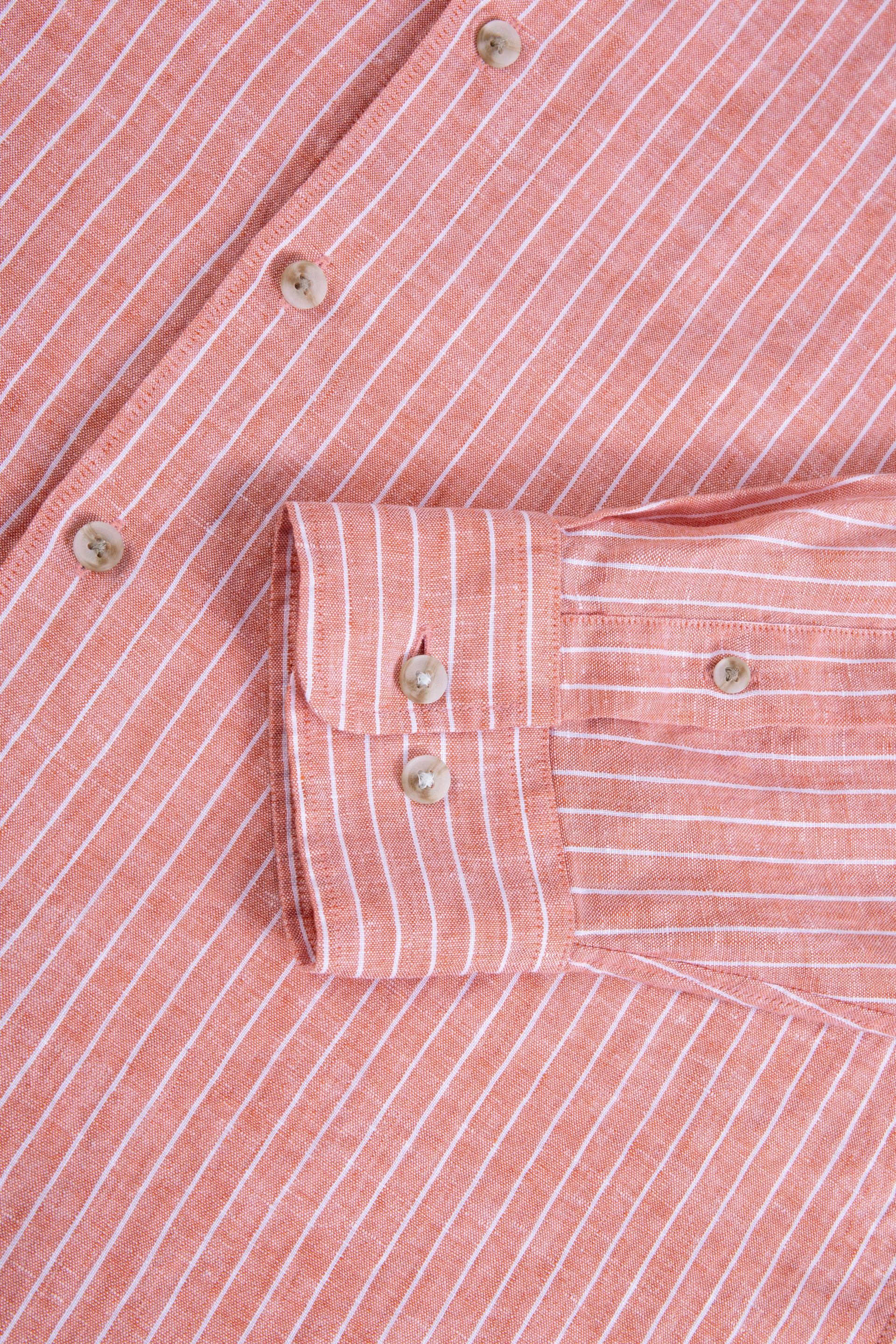 Linen Casual Shirt | Orange Rust Stripes 25558P - Image 5