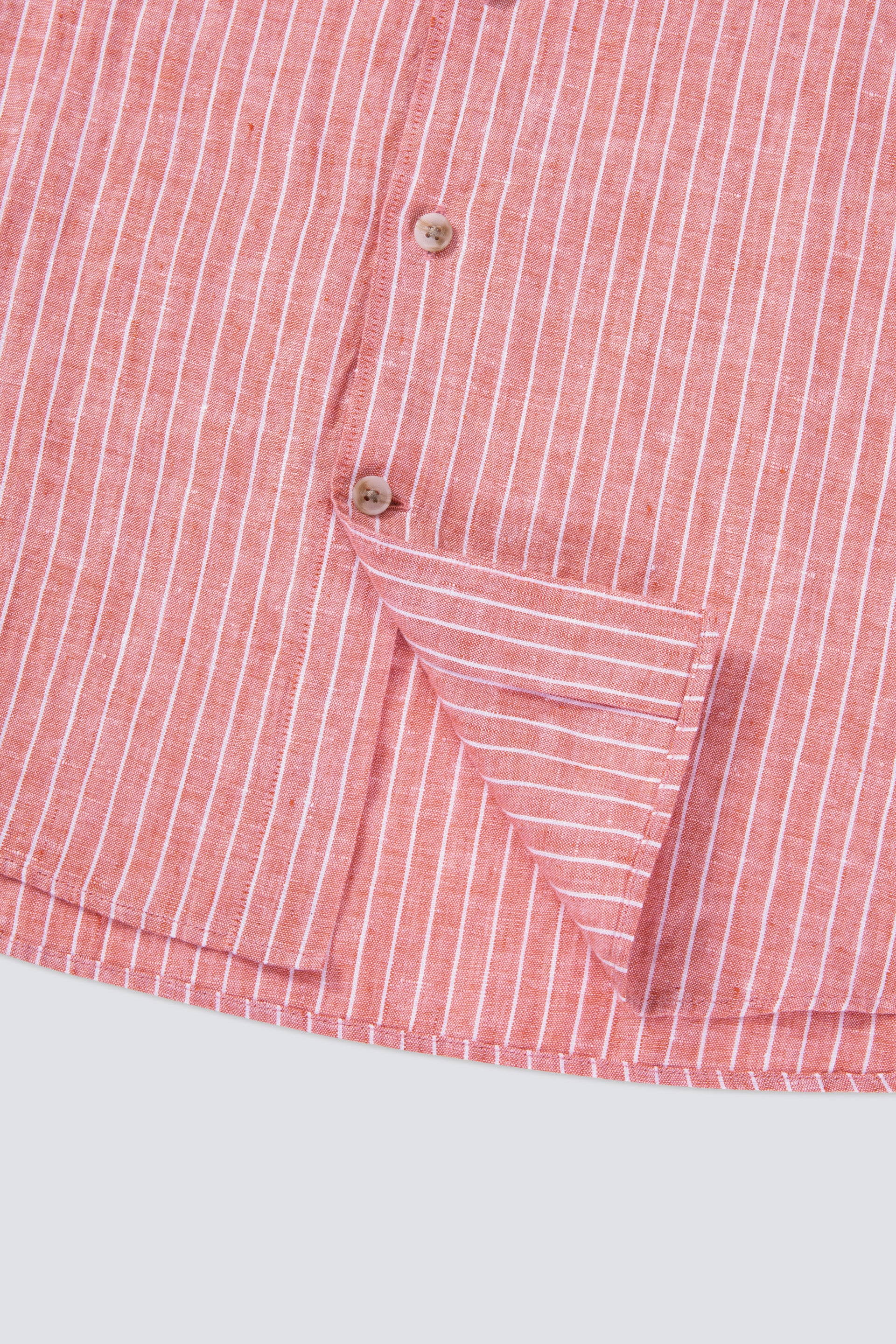 Linen Casual Shirt | Orange Rust Stripes 25558P - Image 7