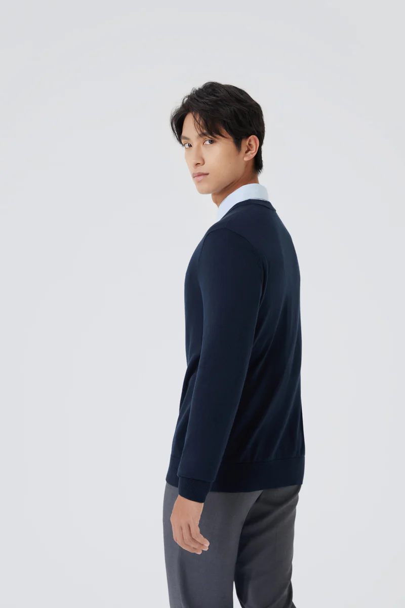 Merino-Blend Crew Neck Sweater | Navy NYYD01 - Image 4