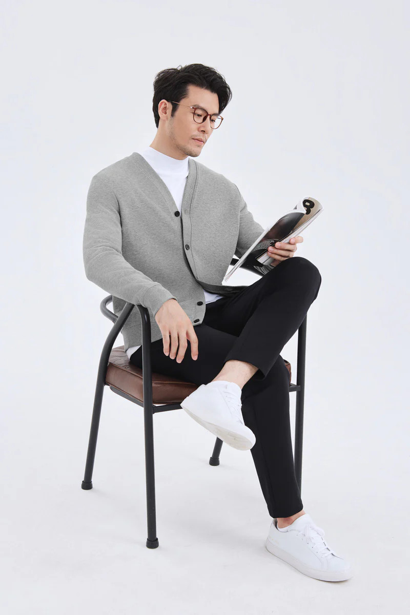 Merino-Blend French Rib Cardigan | Grey EBC054 - Image 3