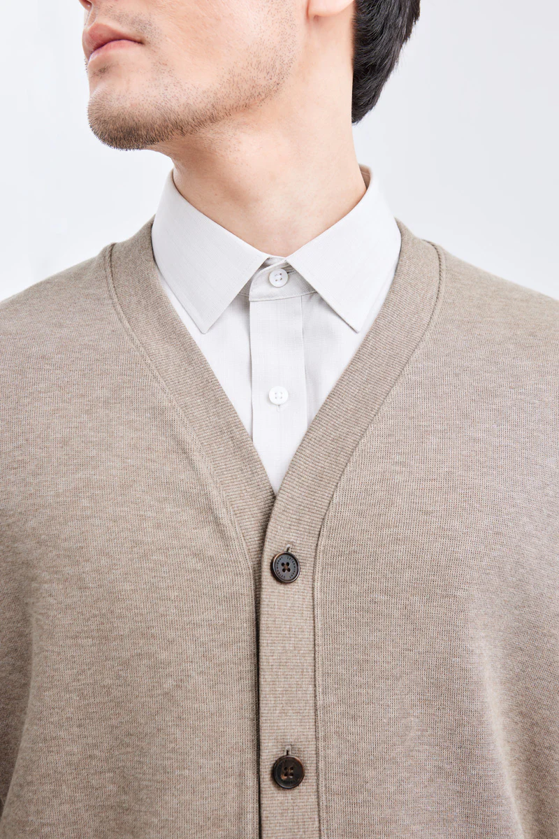 Merino-Blend French Rib Cardigan | Khaki E7W025 - Image 2