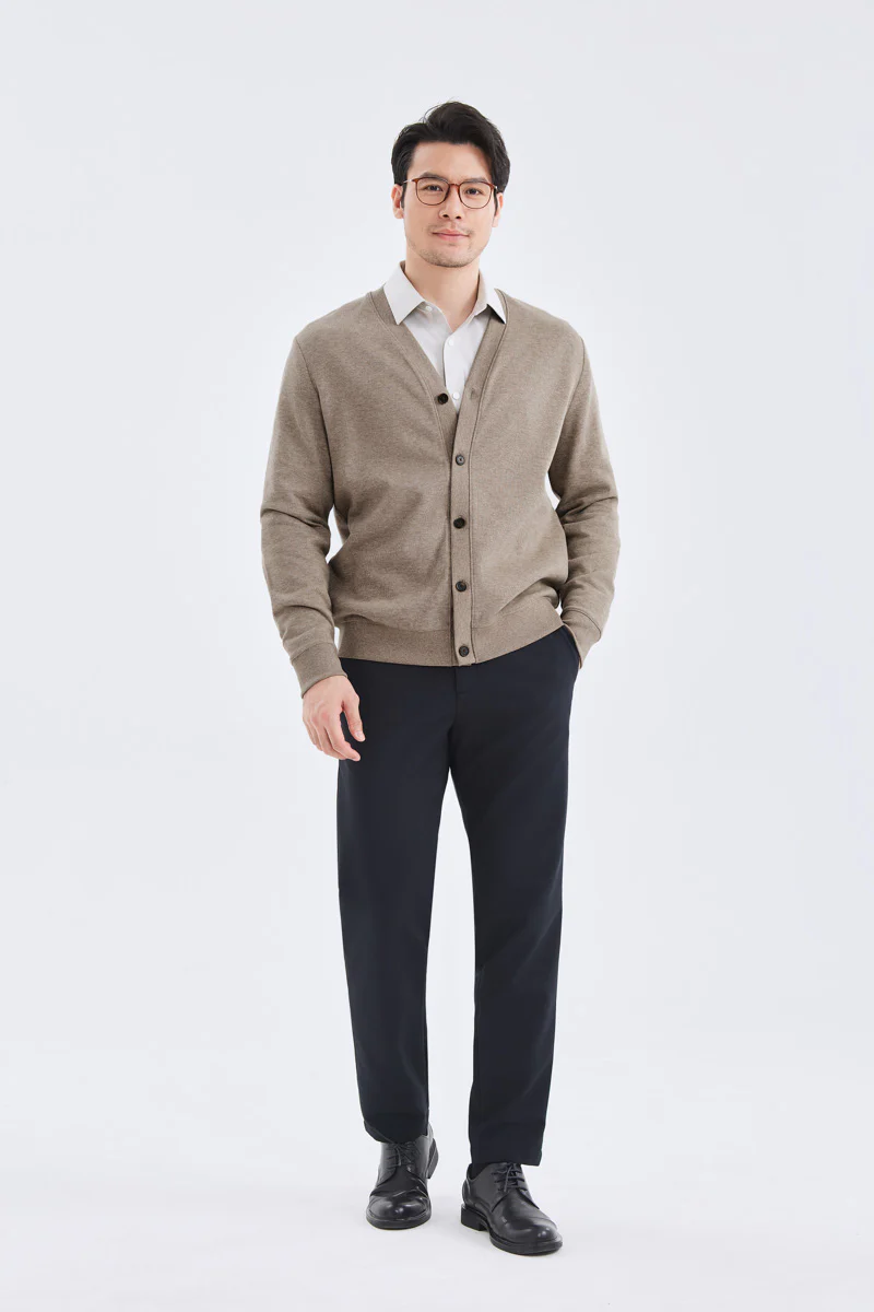 Merino-Blend French Rib Cardigan | Khaki E7W025 - Image 3