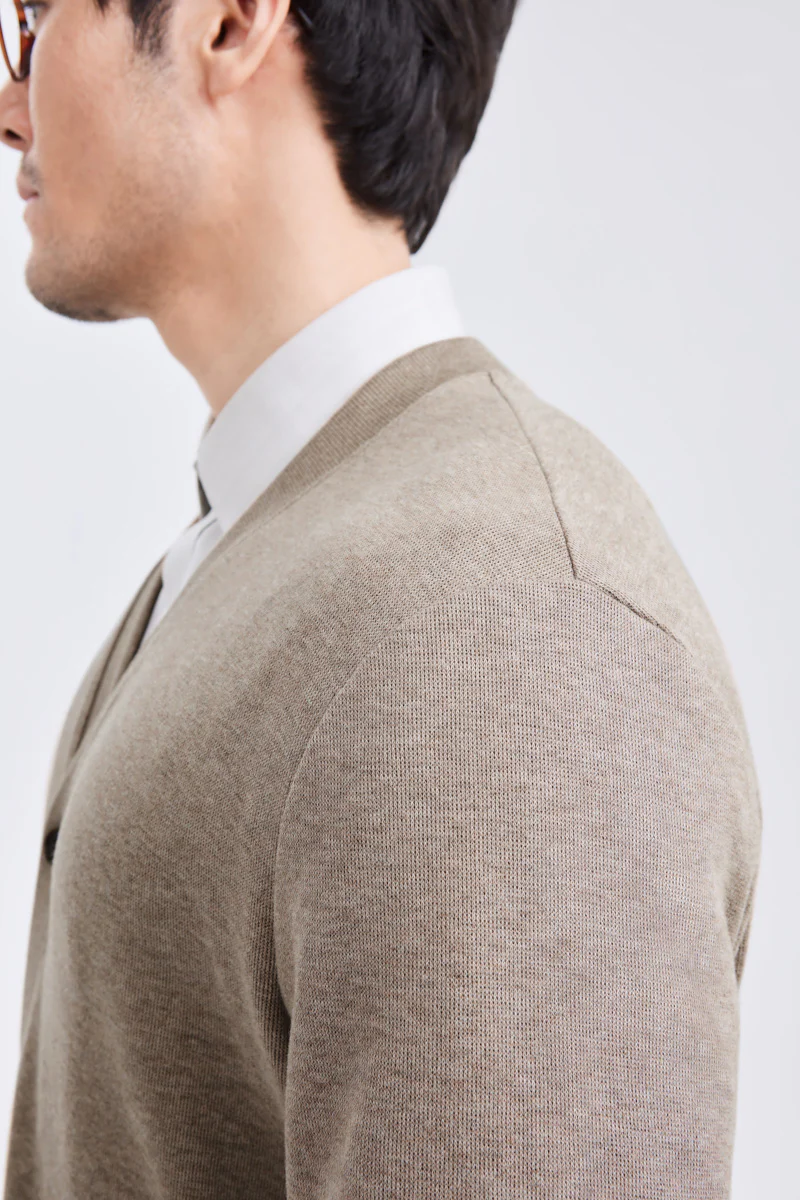 Merino-Blend French Rib Cardigan | Khaki E7W025 - Image 5