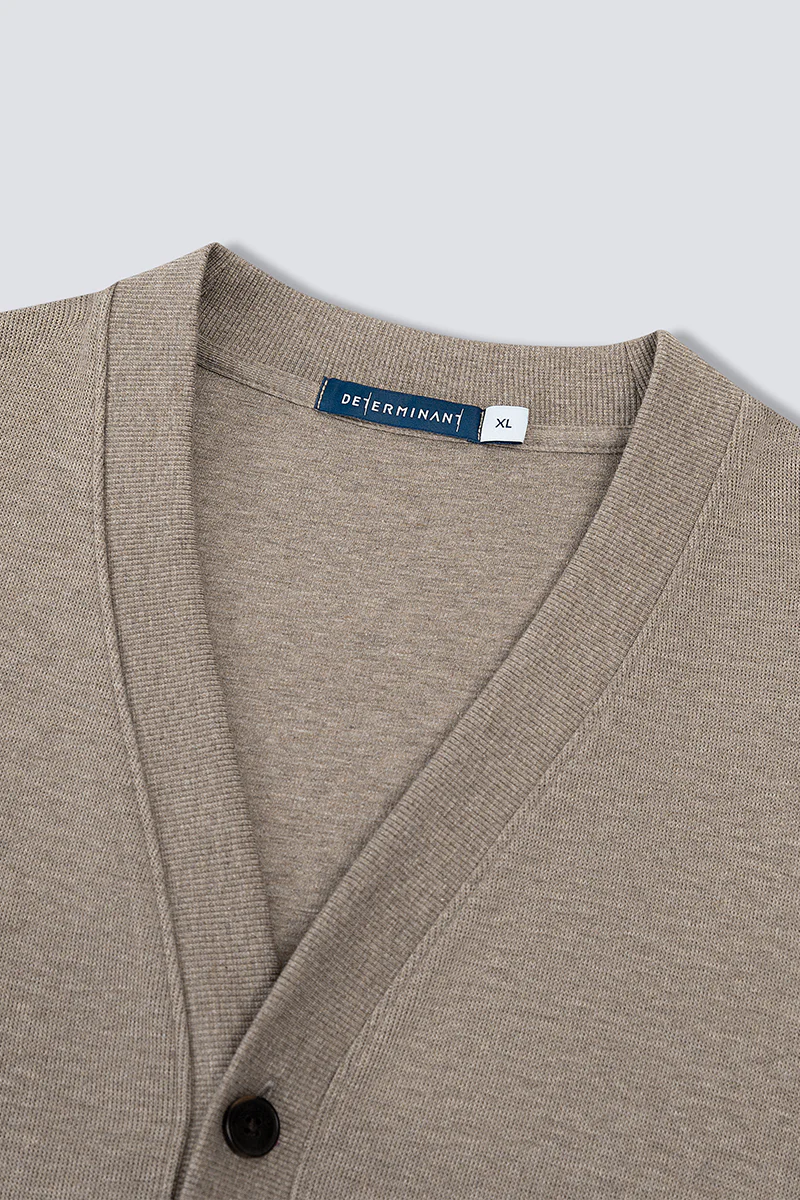 Merino-Blend French Rib Cardigan | Khaki E7W025 - Image 9