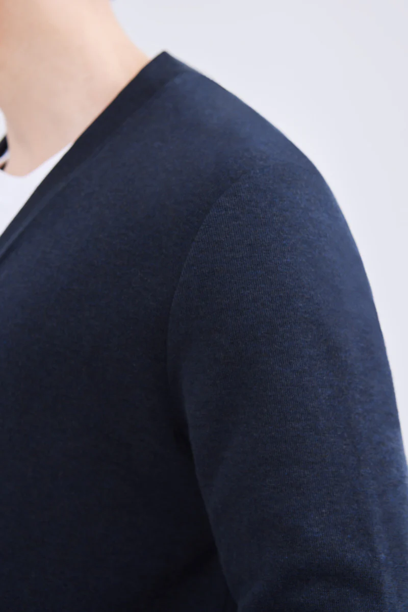 Merino-Blend French Rib Cardigan | Navy EB1244 - Image 5