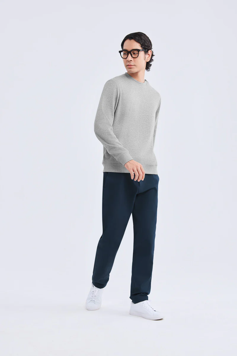 Merino-Blend French Rib Crew Neck Sweater | Grey EBC054 - Image 4