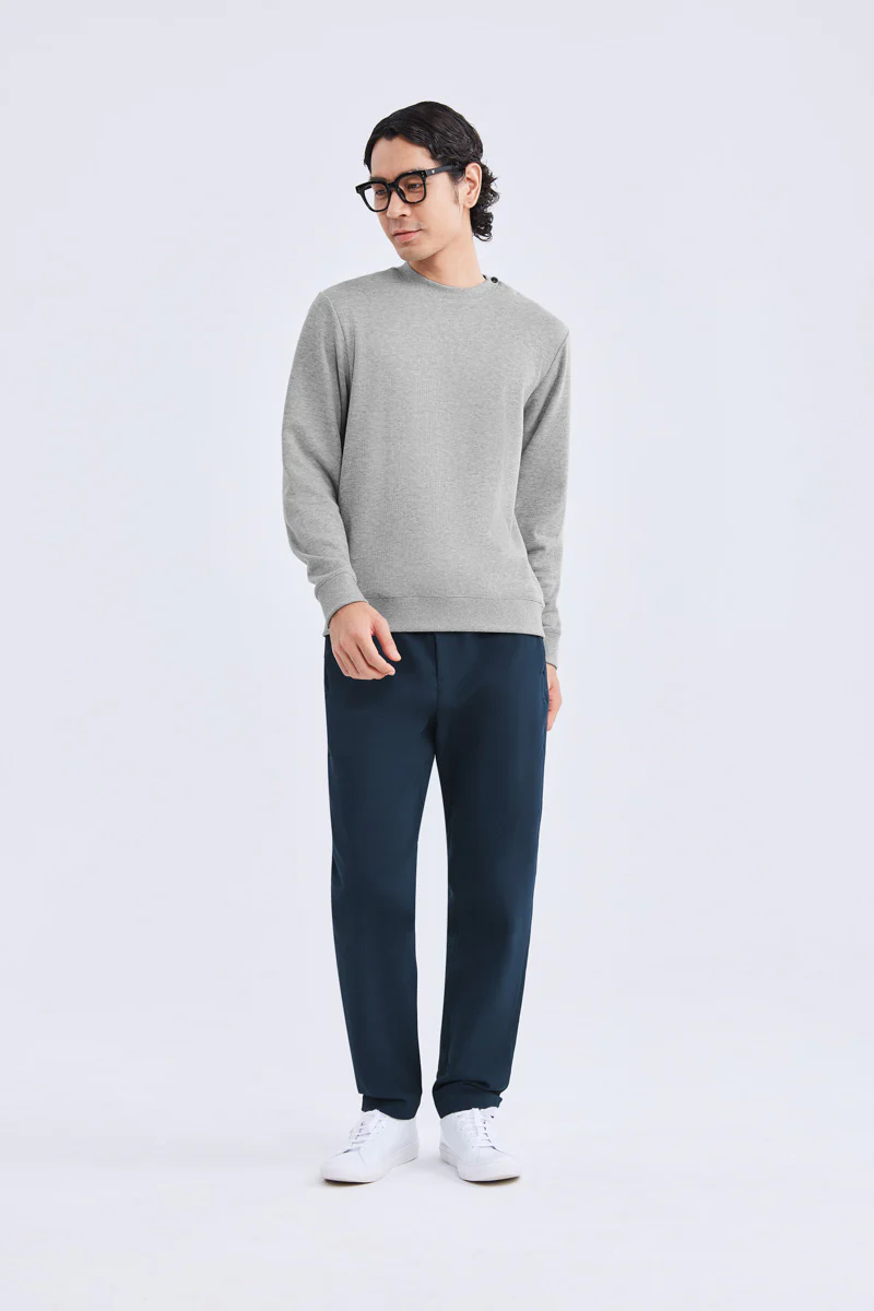 Merino-Blend French Rib Crew Neck Sweater | Grey EBC054 - Image 5