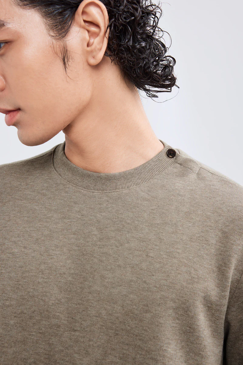 Merino-Blend French Rib Crew Neck Sweater | Khaki E7W025 - Image 2