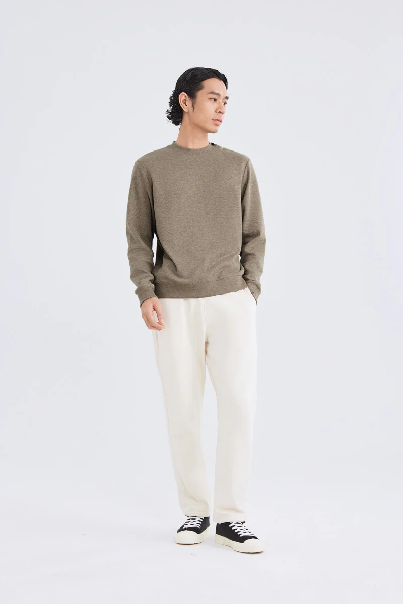 Merino-Blend French Rib Crew Neck Sweater | Khaki E7W025 - Image 3