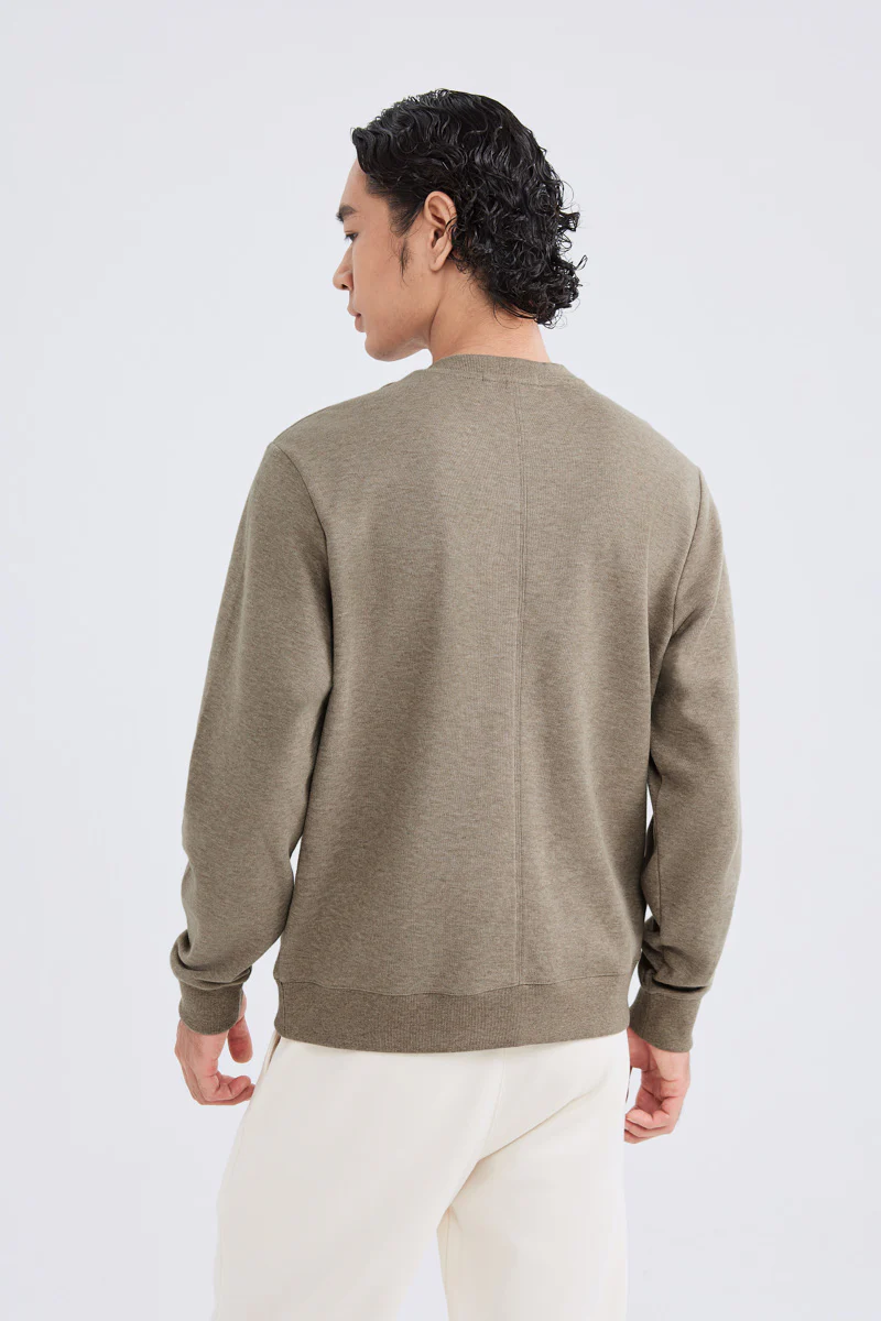 Merino-Blend French Rib Crew Neck Sweater | Khaki E7W025 - Image 4
