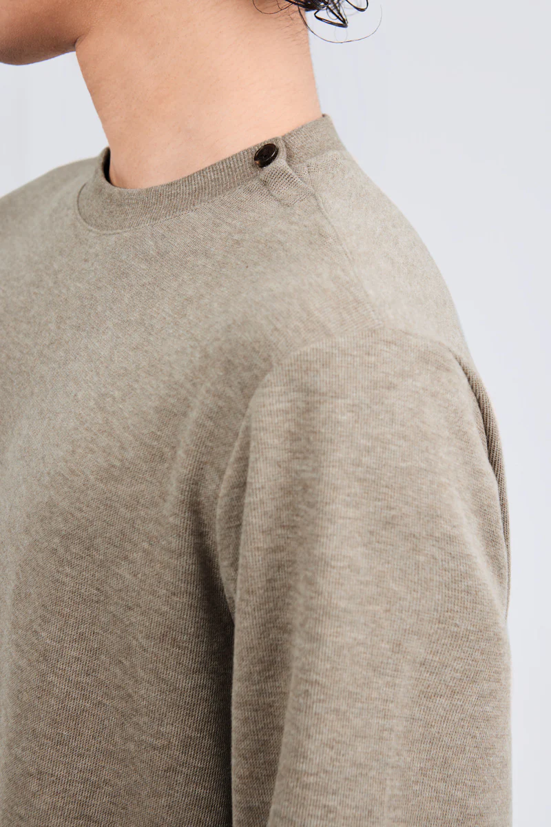 Merino-Blend French Rib Crew Neck Sweater | Khaki E7W025 - Image 5