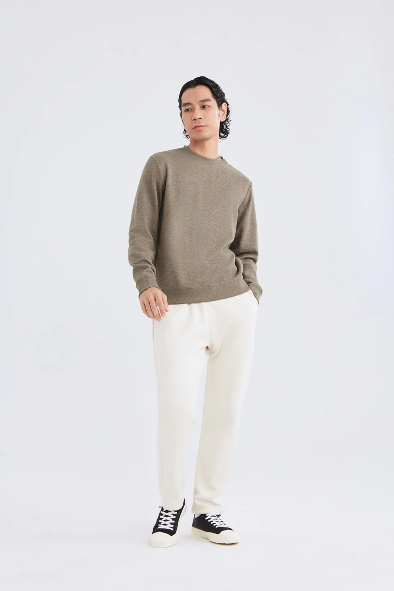 Merino-Blend French Rib Crew Neck Sweater | Khaki E7W025 - Image 6