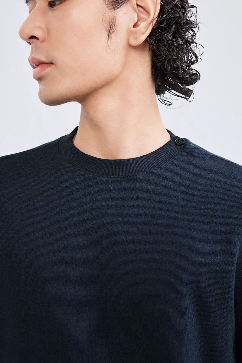 Merino-Blend French Rib Crew Neck Sweater | Navy EB1244 - Image 2