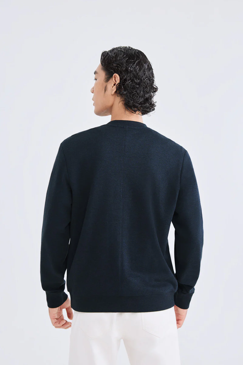 Merino-Blend French Rib Crew Neck Sweater | Navy EB1244 - Image 3