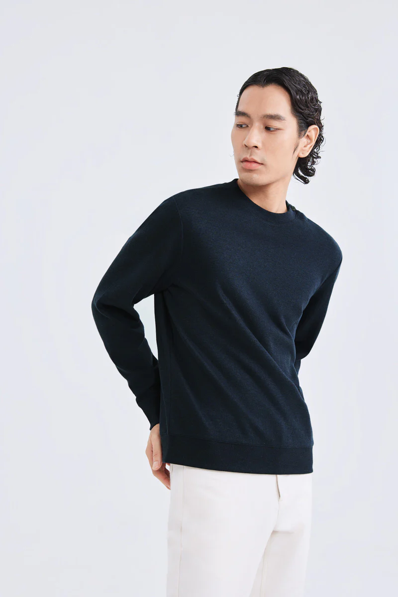 Merino-Blend French Rib Crew Neck Sweater | Navy EB1244 - Image 4