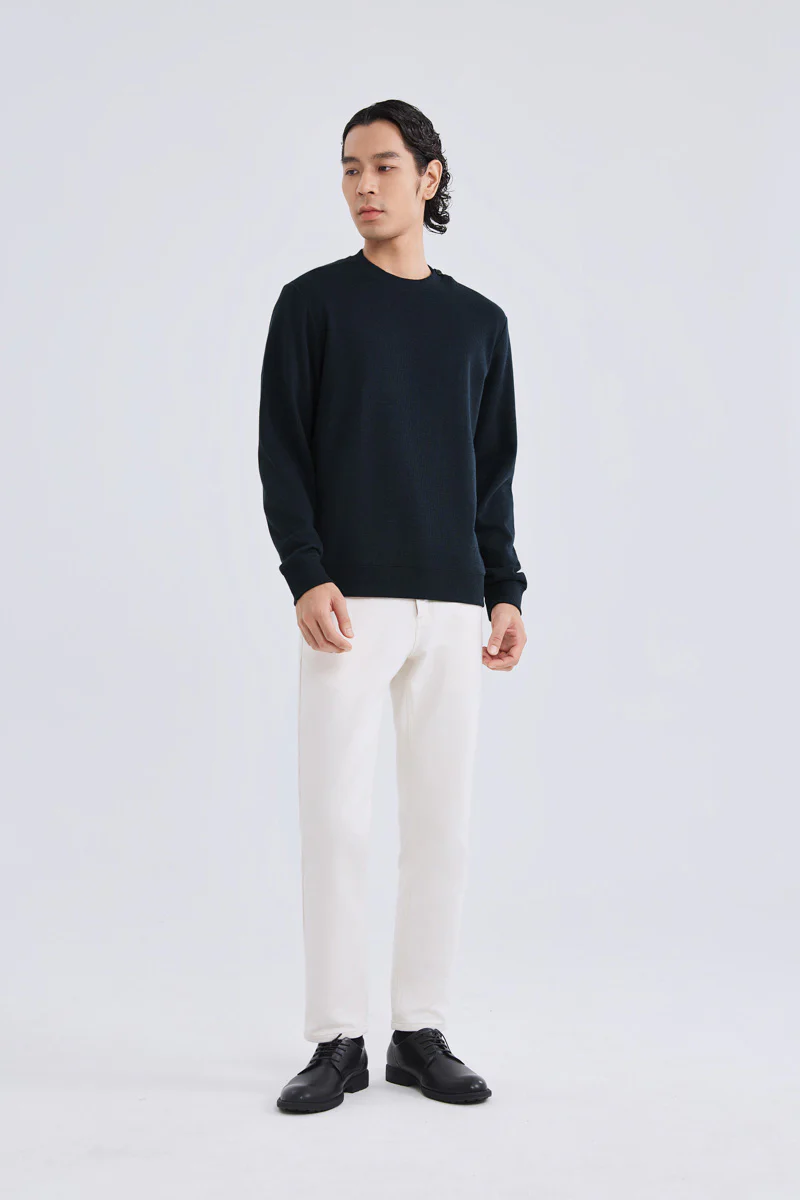 Merino-Blend French Rib Crew Neck Sweater | Navy EB1244 - Image 5