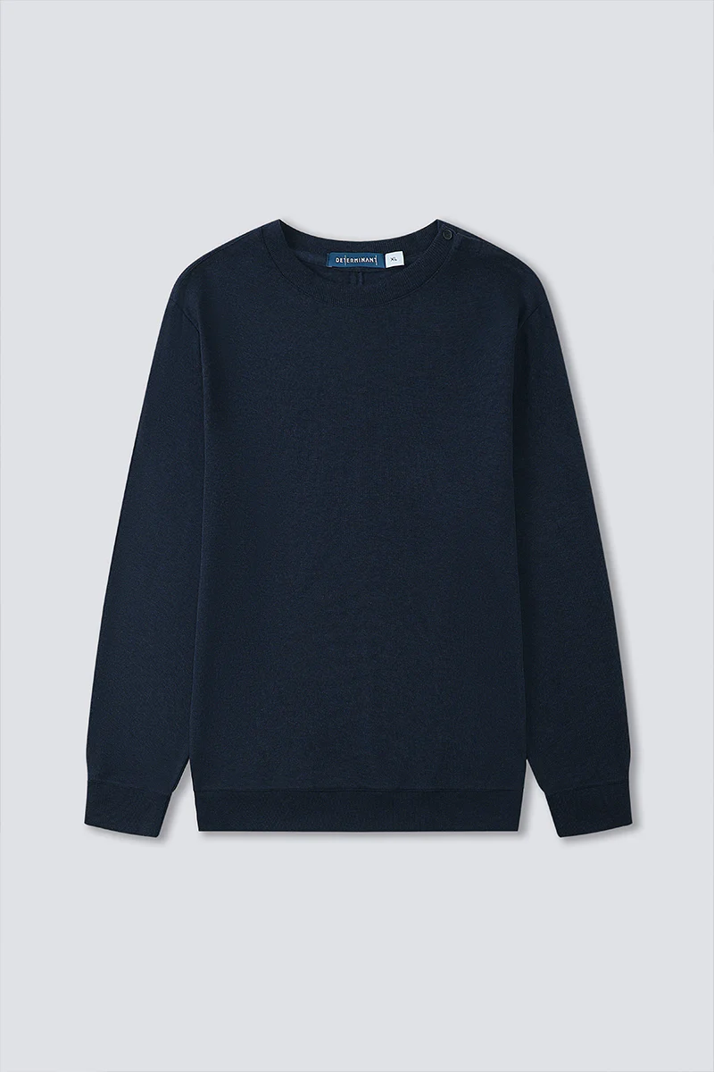 Merino-Blend French Rib Crew Neck Sweater | Navy EB1244 - Image 7