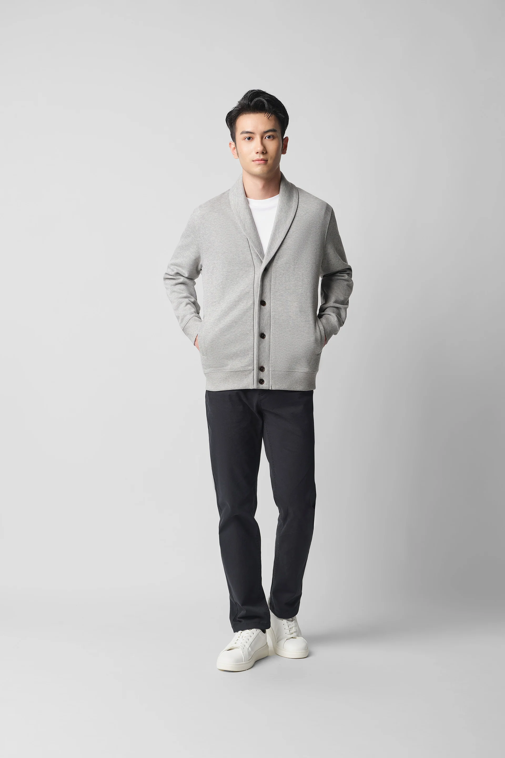 Merino-Blend French Rib Shawl Collar Cardigan | Grey EBC054 - Image 7