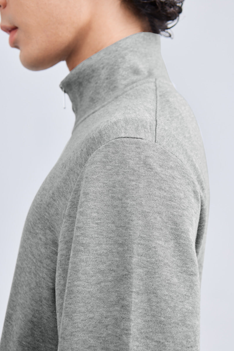 Merino-Blend Half Zip French Rib Sweater | Grey EBC054 - Image 2