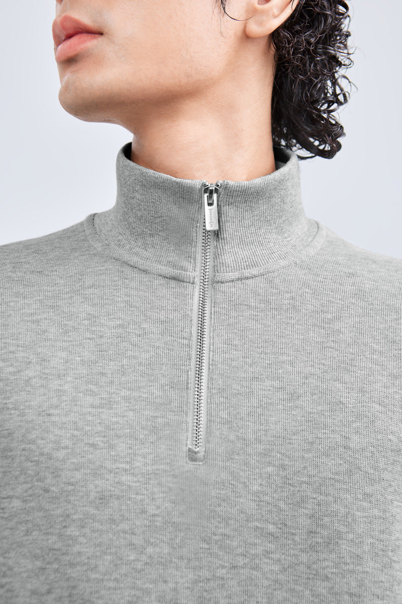 Merino-Blend Half Zip French Rib Sweater | Grey EBC054 - Image 4