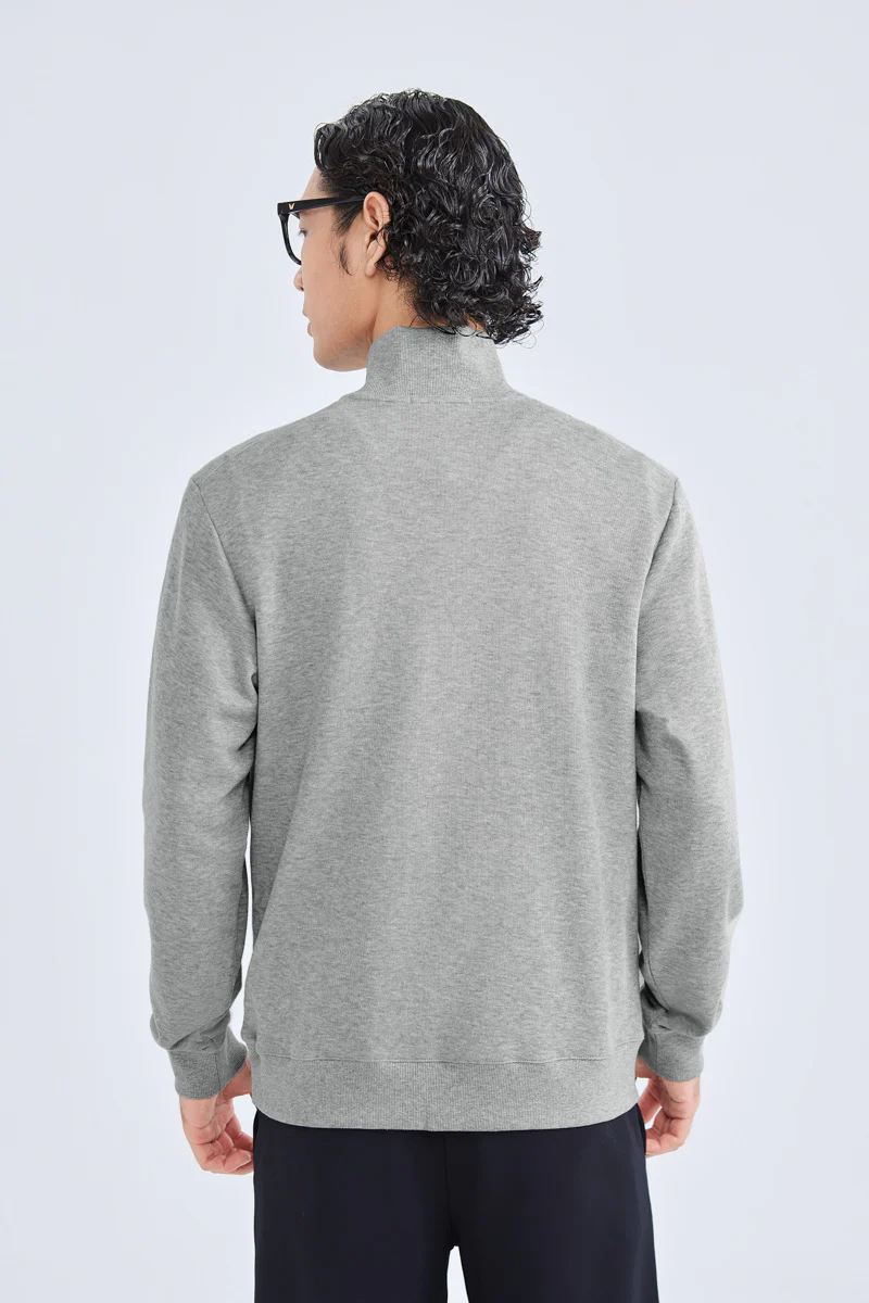Merino-Blend Half Zip French Rib Sweater | Grey EBC054 - Image 5