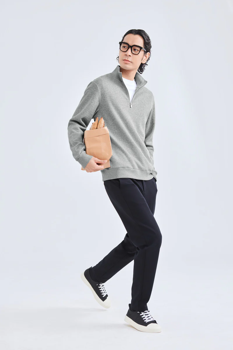 Merino-Blend Half Zip French Rib Sweater | Grey EBC054 - Image 6