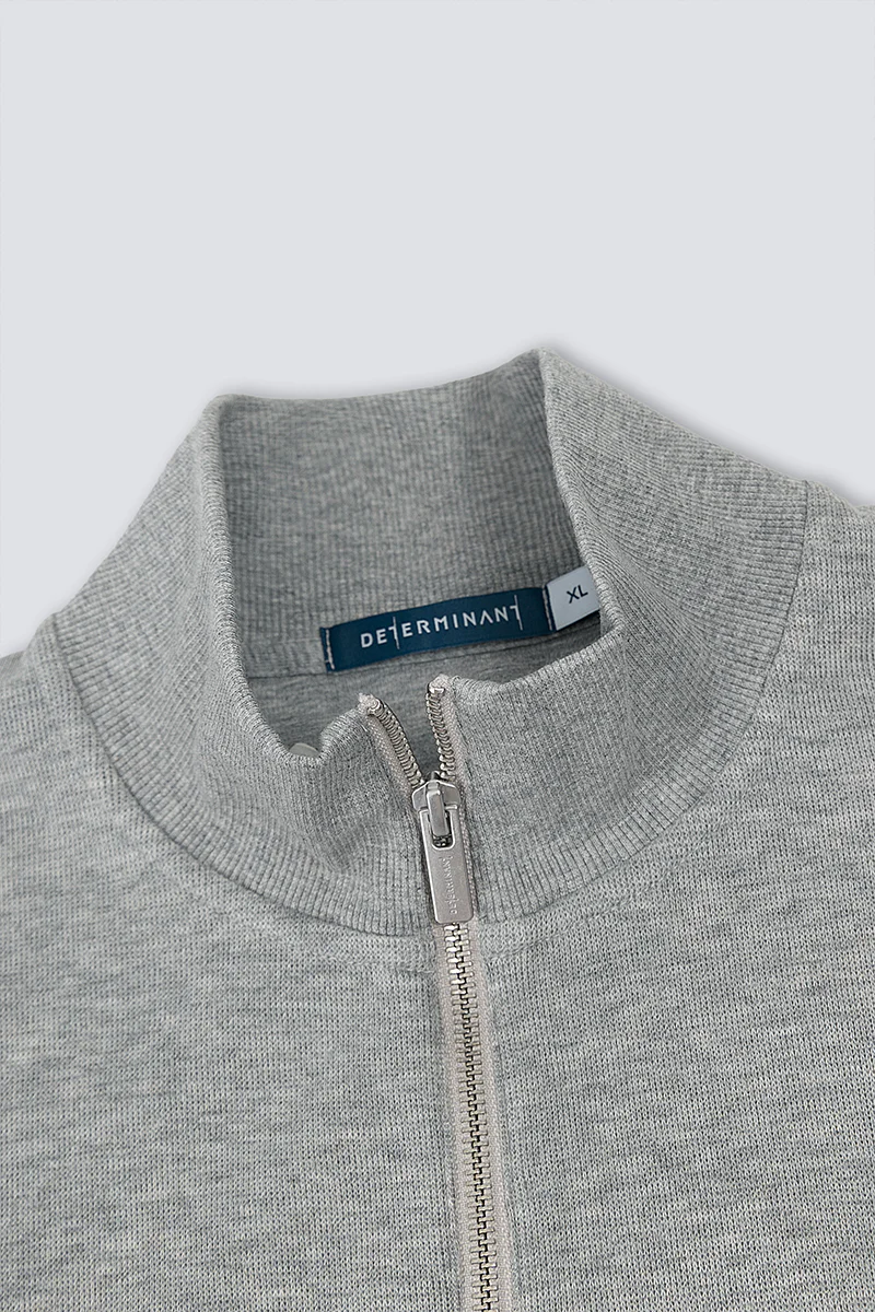 Merino-Blend Half Zip French Rib Sweater | Grey EBC054 - Image 8