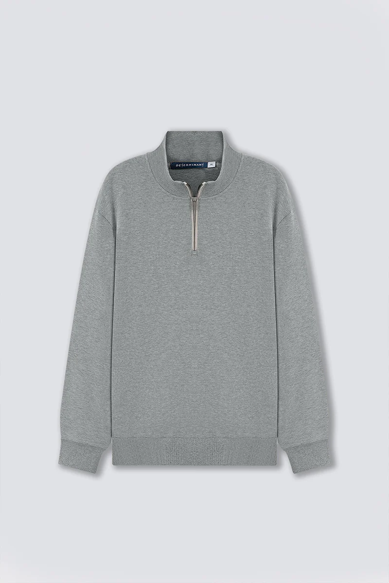 Merino-Blend Half Zip French Rib Sweater | Grey EBC054 - Image 9