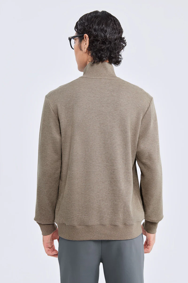 Merino-Blend Half Zip French Rib Sweater | Khaki E7W025 - Image 13