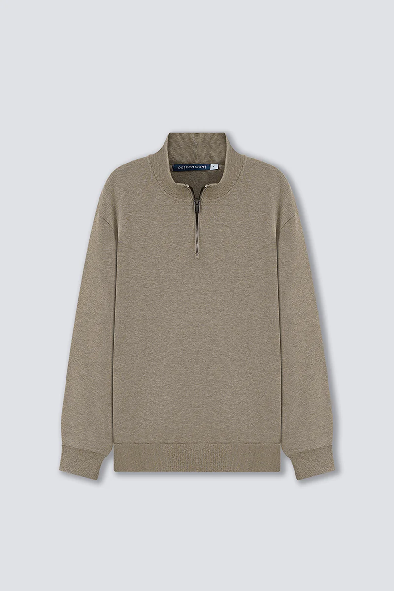 Merino-Blend Half Zip French Rib Sweater | Khaki E7W025 - Image 2