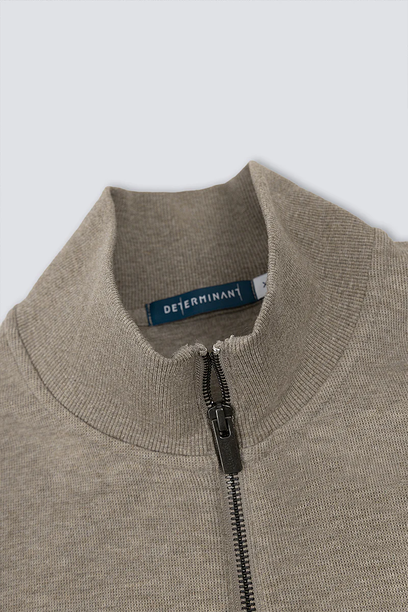Merino-Blend Half Zip French Rib Sweater | Khaki E7W025 - Image 3
