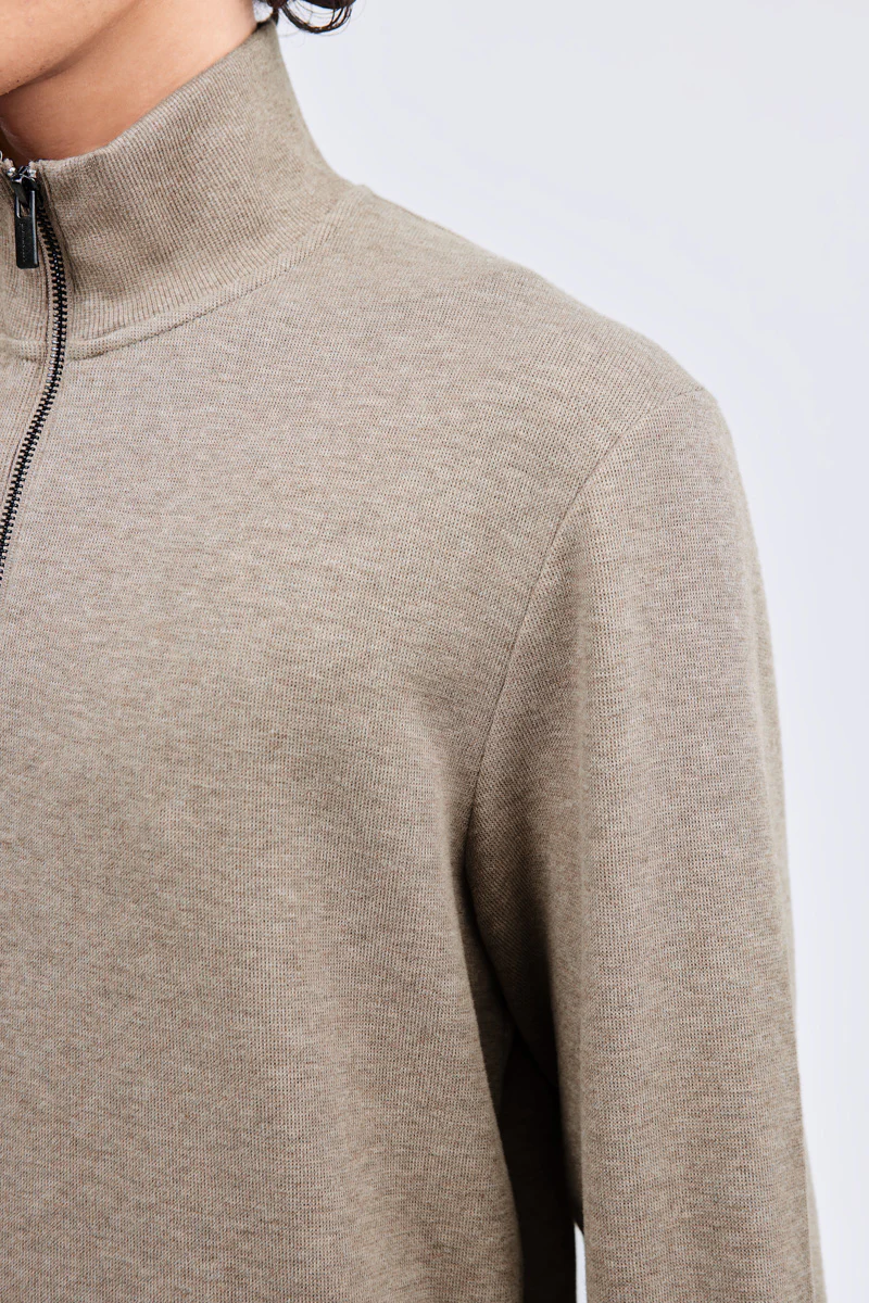 Merino-Blend Half Zip French Rib Sweater | Khaki E7W025 - Image 5