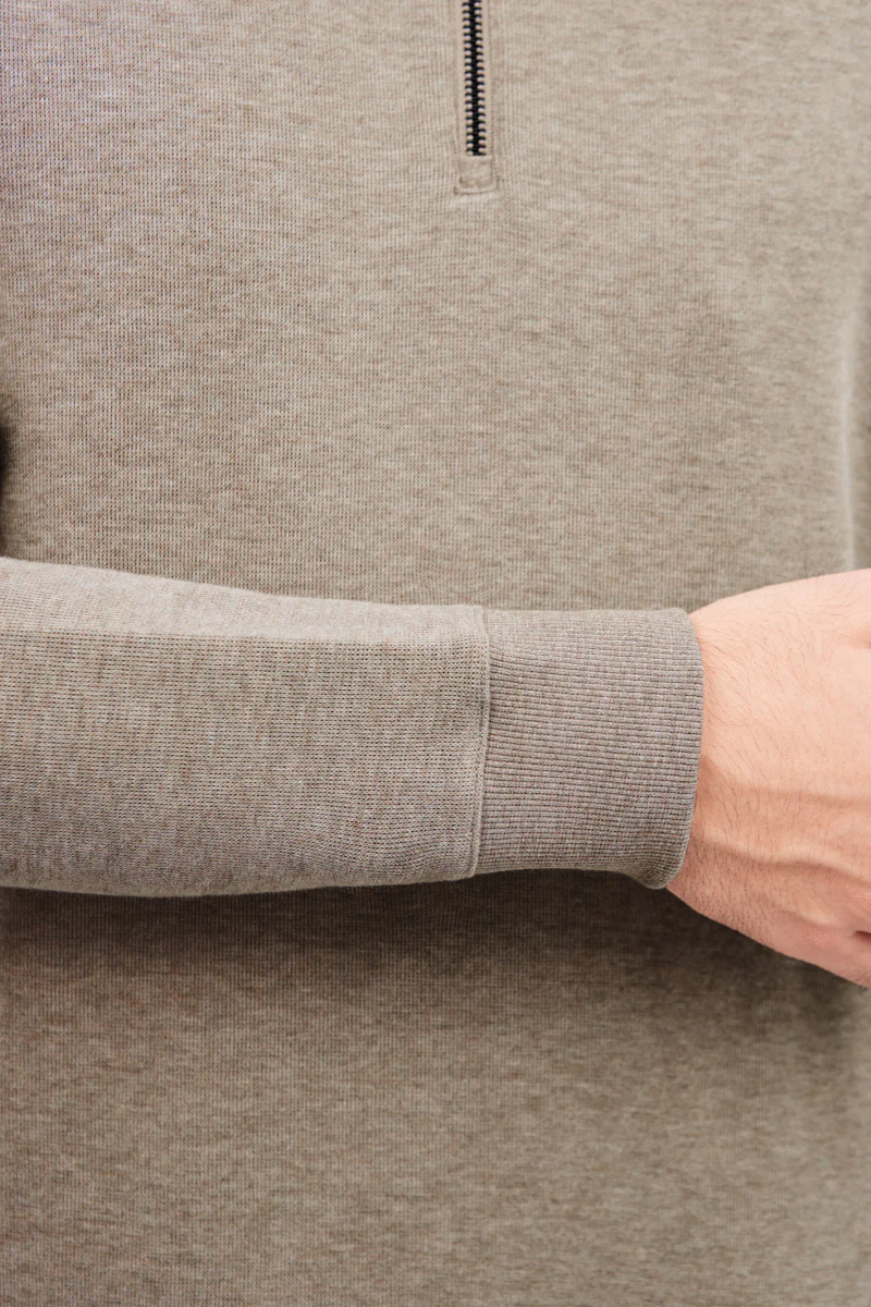 Merino-Blend Half Zip French Rib Sweater | Khaki E7W025 - Image 6