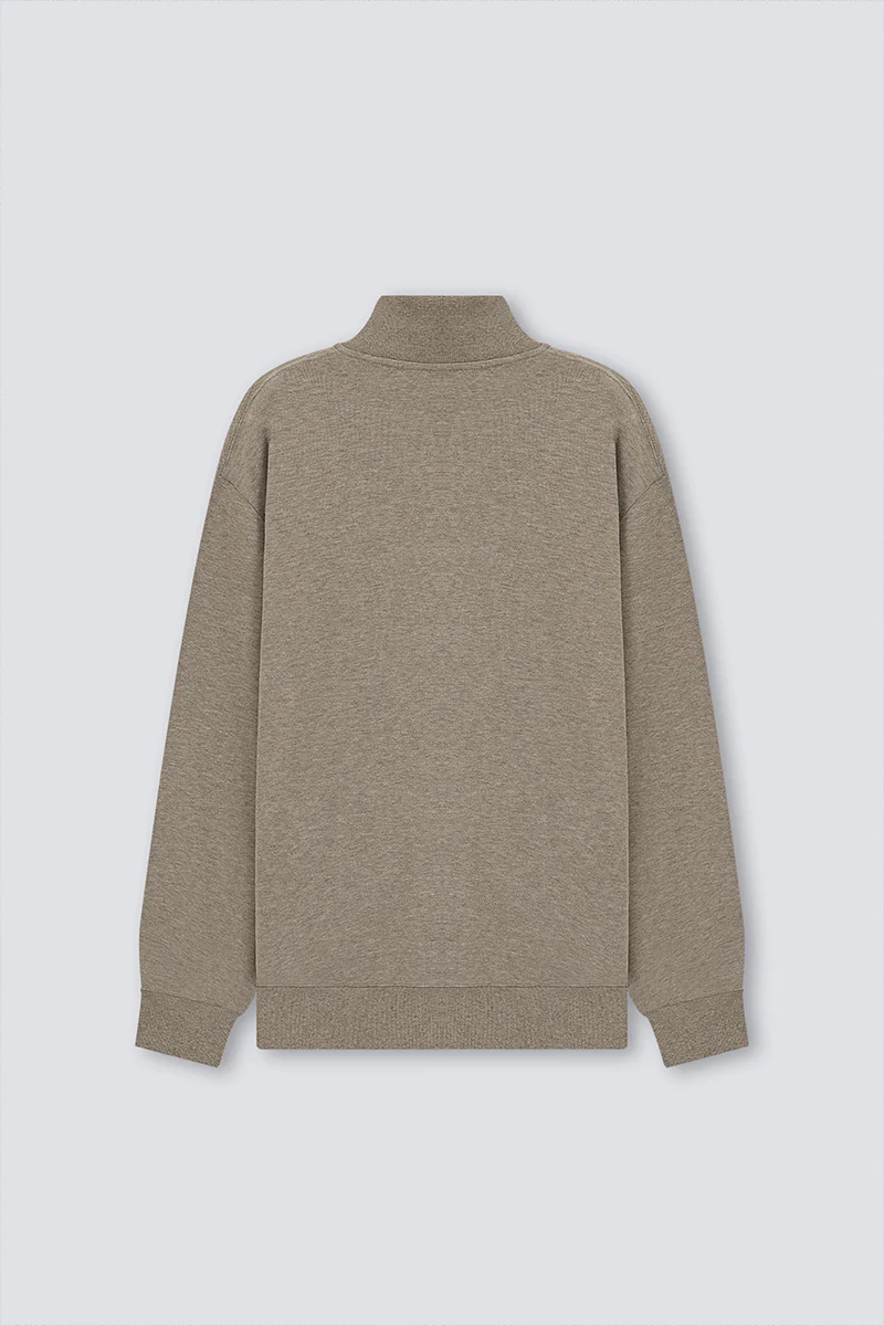 Merino-Blend Half Zip French Rib Sweater | Khaki E7W025 - Image 7