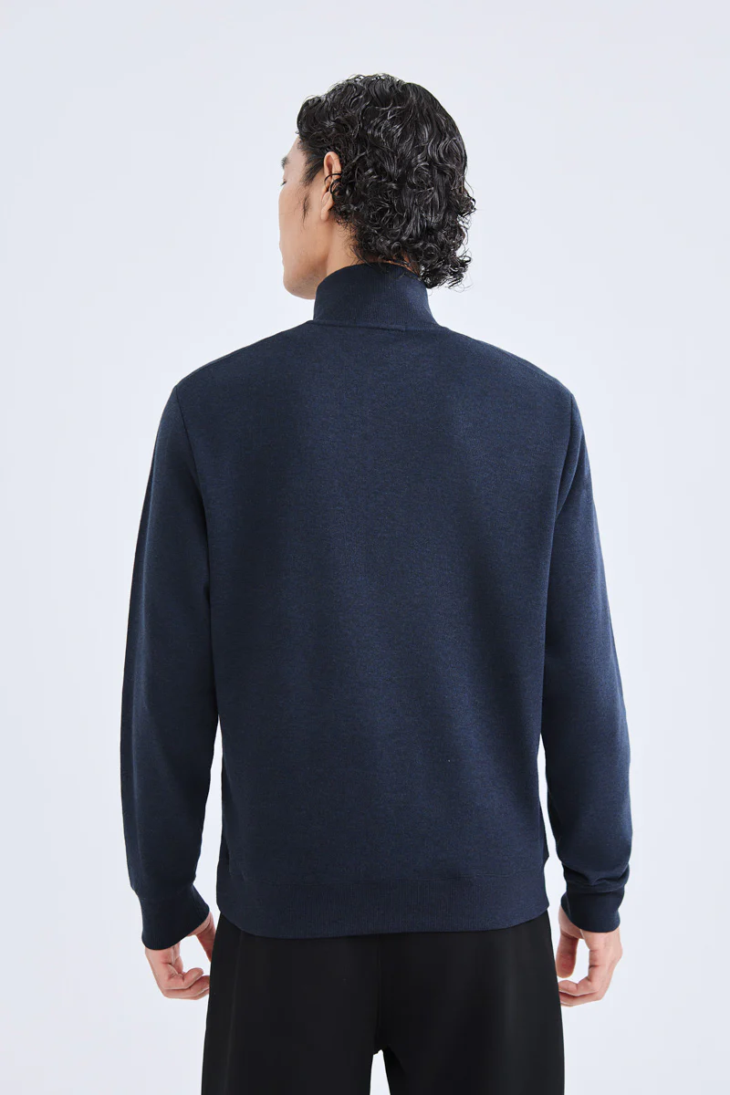 Merino-Blend Half Zip French Rib Sweater | Navy EB1244 - Image 10