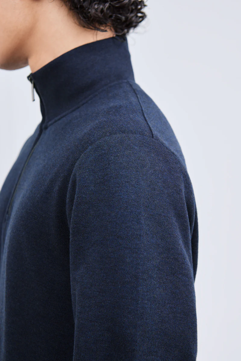 Merino-Blend Half Zip French Rib Sweater | Navy EB1244 - Image 11