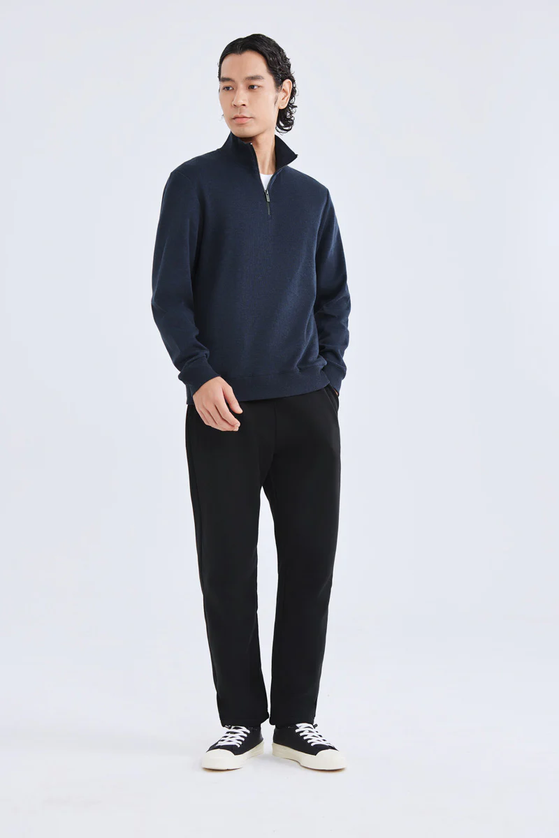 Merino-Blend Half Zip French Rib Sweater | Navy EB1244 - Image 12