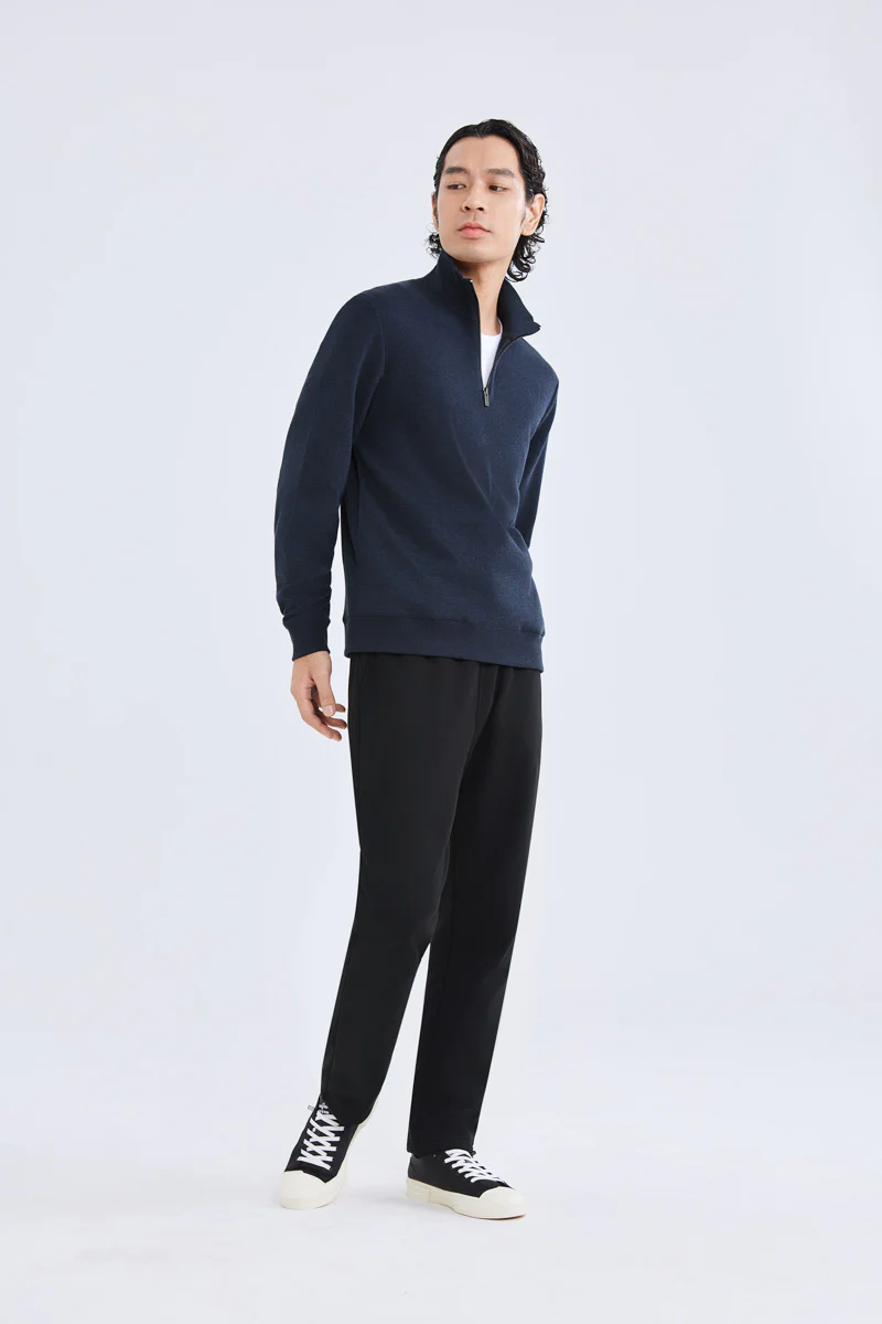 Merino-Blend Half Zip French Rib Sweater | Navy EB1244 - Image 13