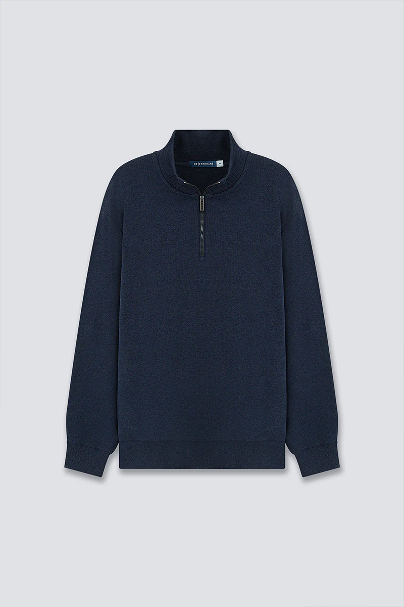 Merino-Blend Half Zip French Rib Sweater | Navy EB1244 - Image 2