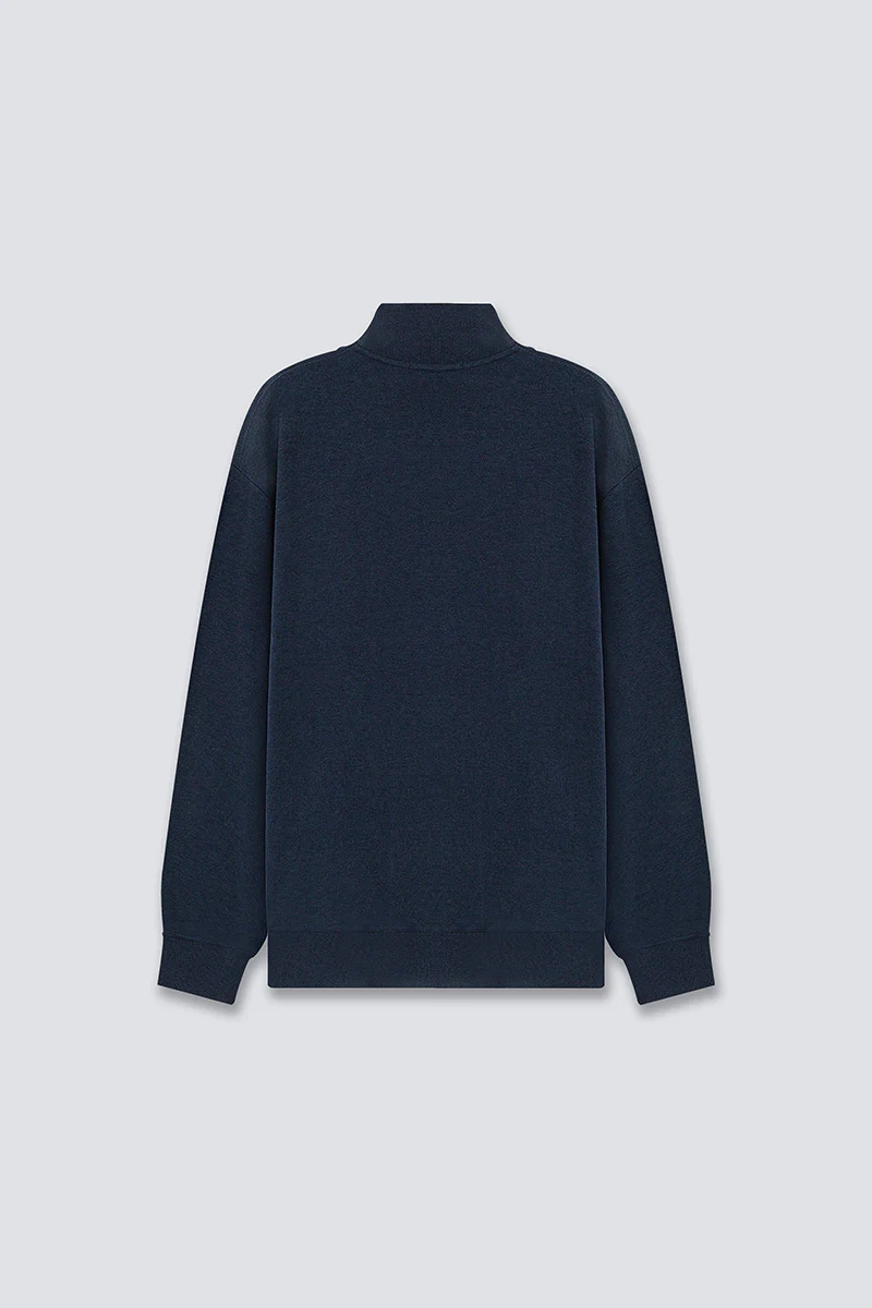 Merino-Blend Half Zip French Rib Sweater | Navy EB1244 - Image 3