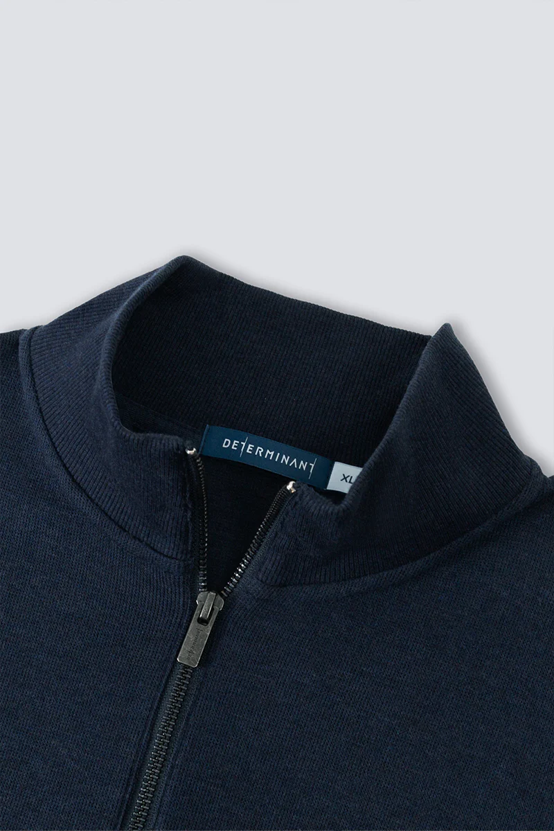 Merino-Blend Half Zip French Rib Sweater | Navy EB1244 - Image 4