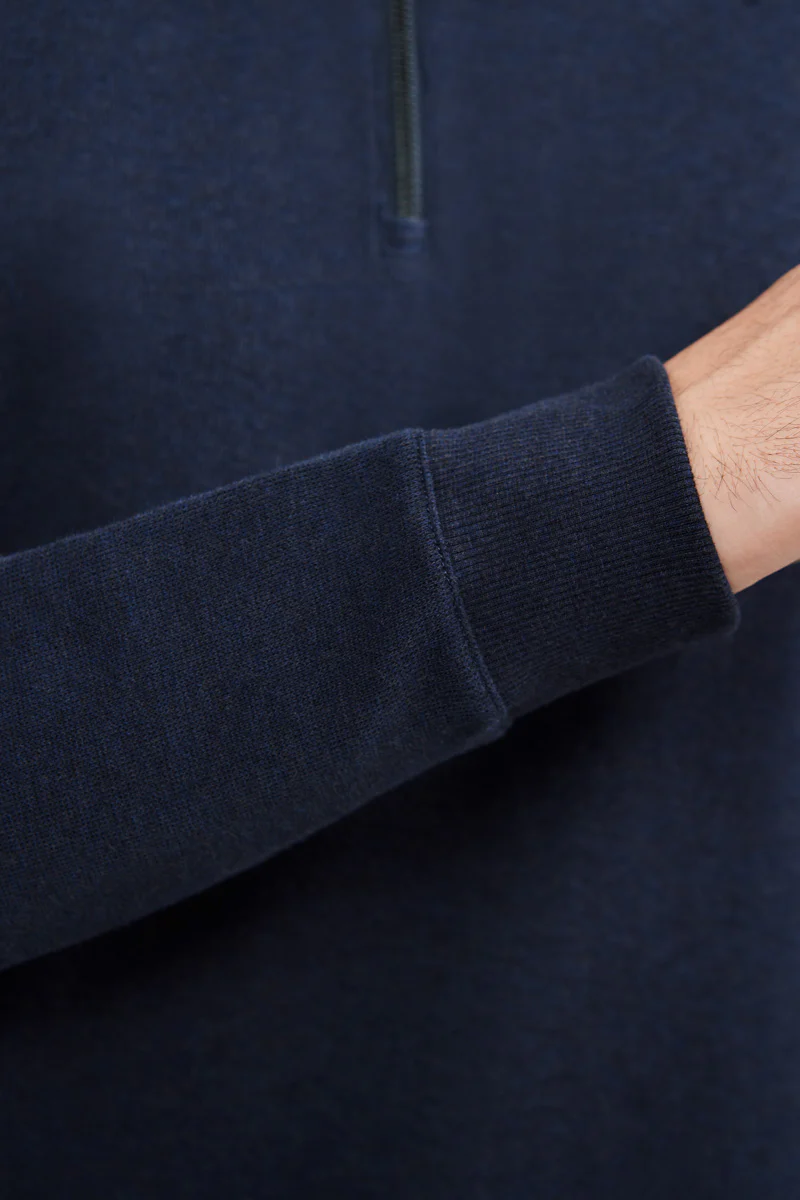Merino-Blend Half Zip French Rib Sweater | Navy EB1244 - Image 7