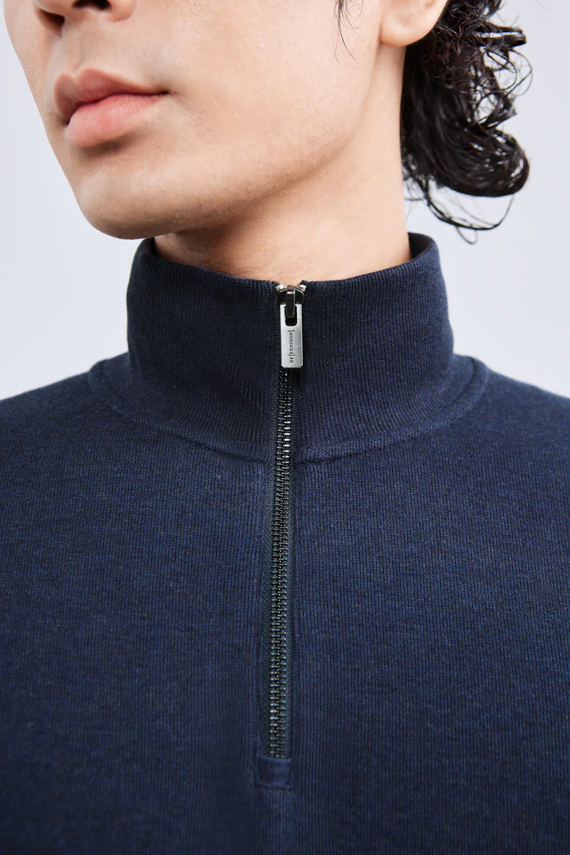 Merino-Blend Half Zip French Rib Sweater | Navy EB1244 - Image 9