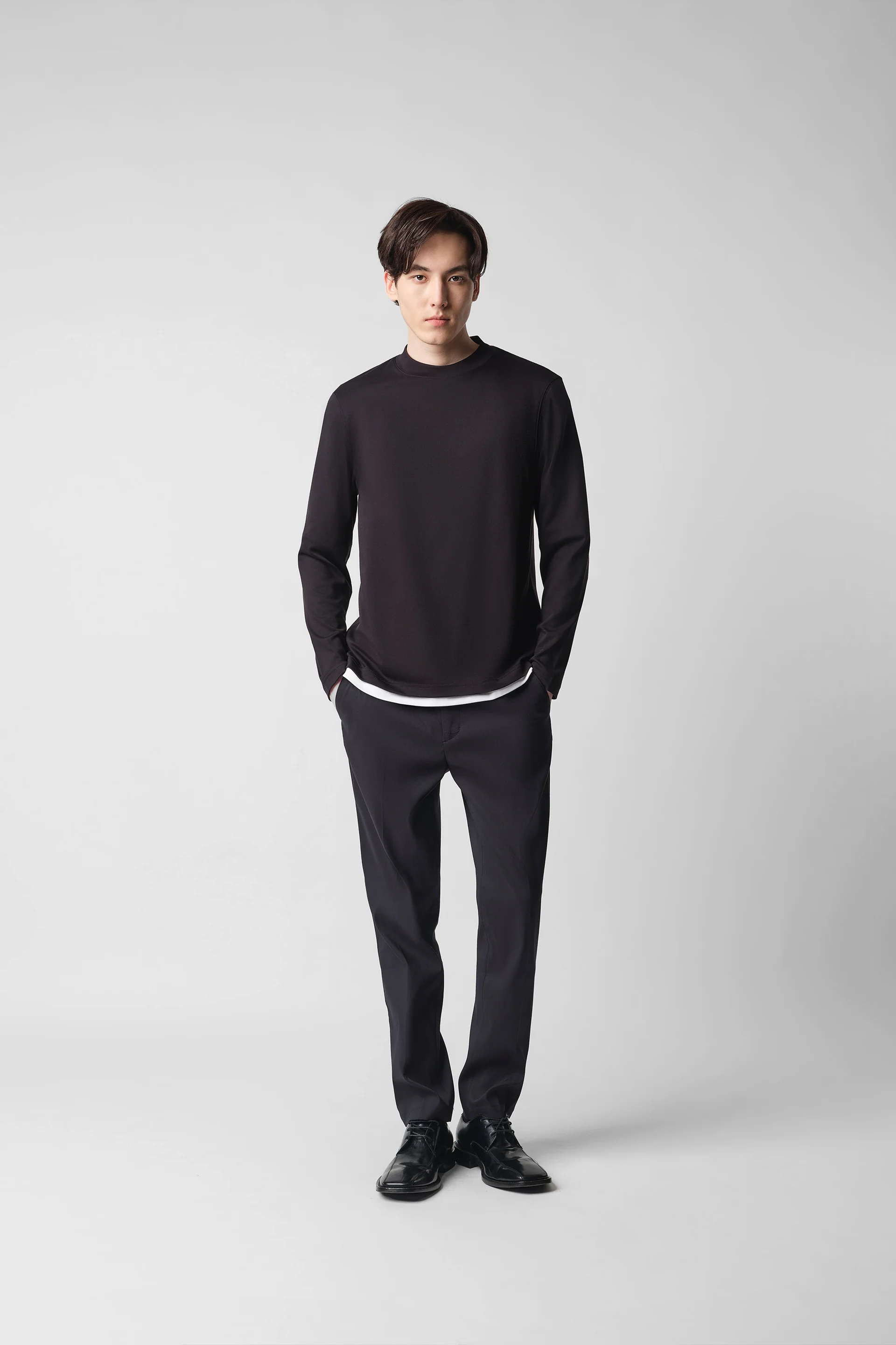 Merino-Blend Mock Neck Long Sleeve T-Shirt | Black BKFD01 - Image 6