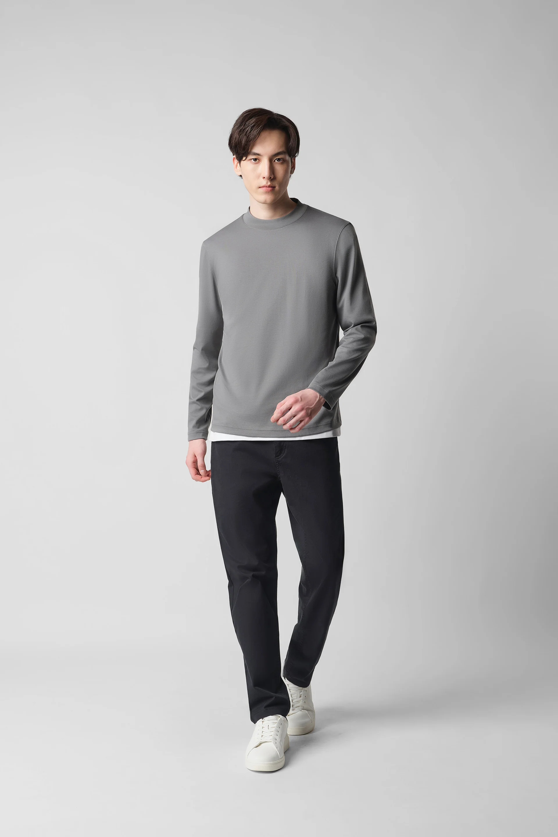 Merino-Blend Mock Neck Long Sleeve T-Shirt | Grey GYE145 - Image 6